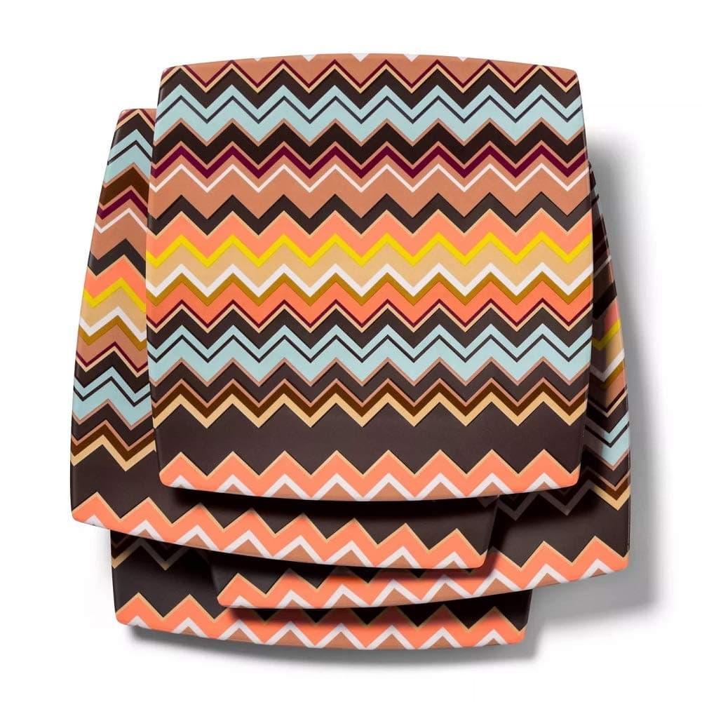 4pk Melamine Dinner Plate Set Colore Zig Zag Print