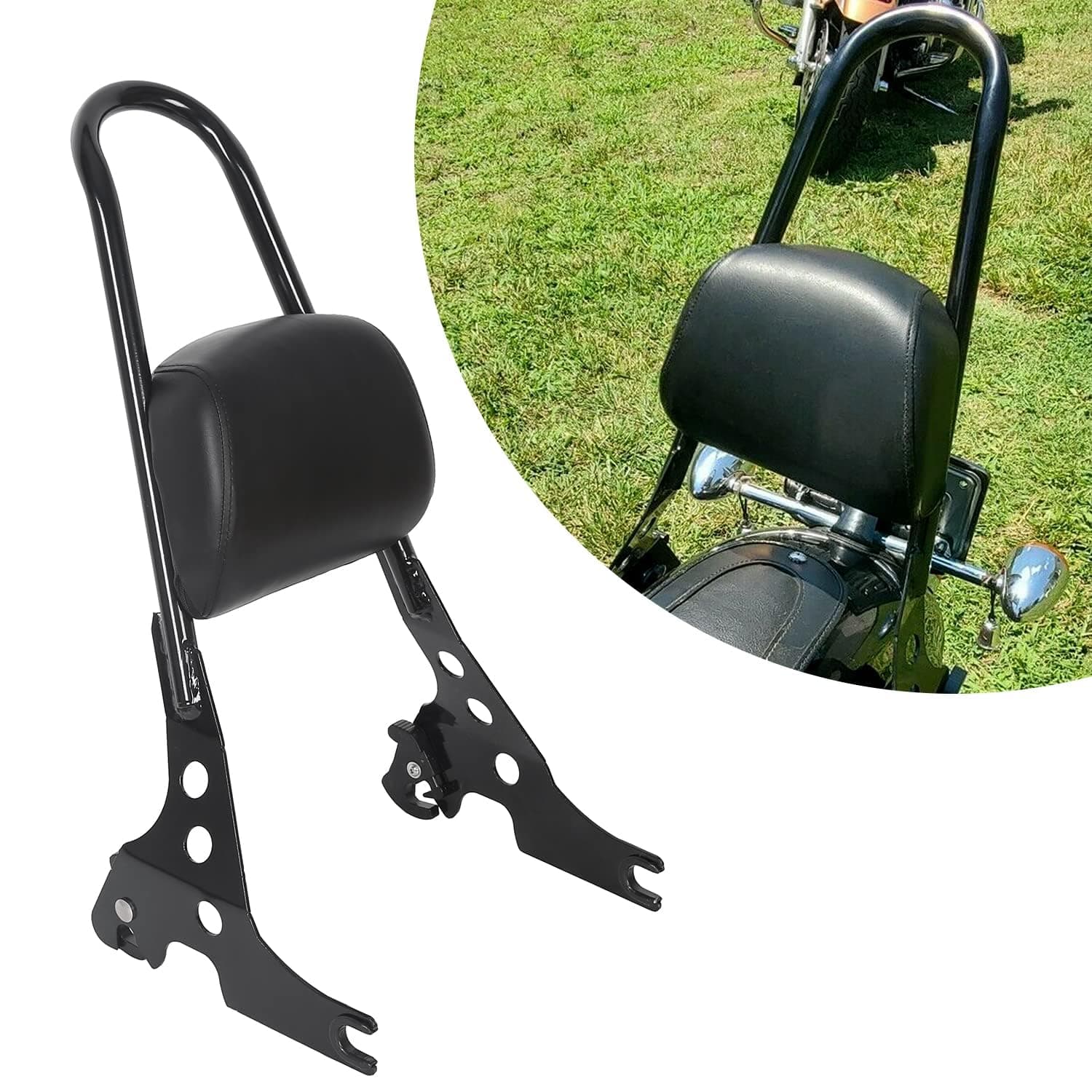 Detachable Sissy Bar Passenger Backrest Compatible with 2004-Up Harley Sportster XL883C 883R XL1200R 1200C 1200S XLH883 XLH1200 Motorcycle Backrest W/Cushion Pad
