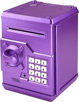 Piggy Bank Electronic Mini ATM for Kids Baby Toy, Auto Scroll Paper Money Safe Coin Banks Saving Box Password Code Lock for Children,Boys Girls Best Birthday Gift (Purple)