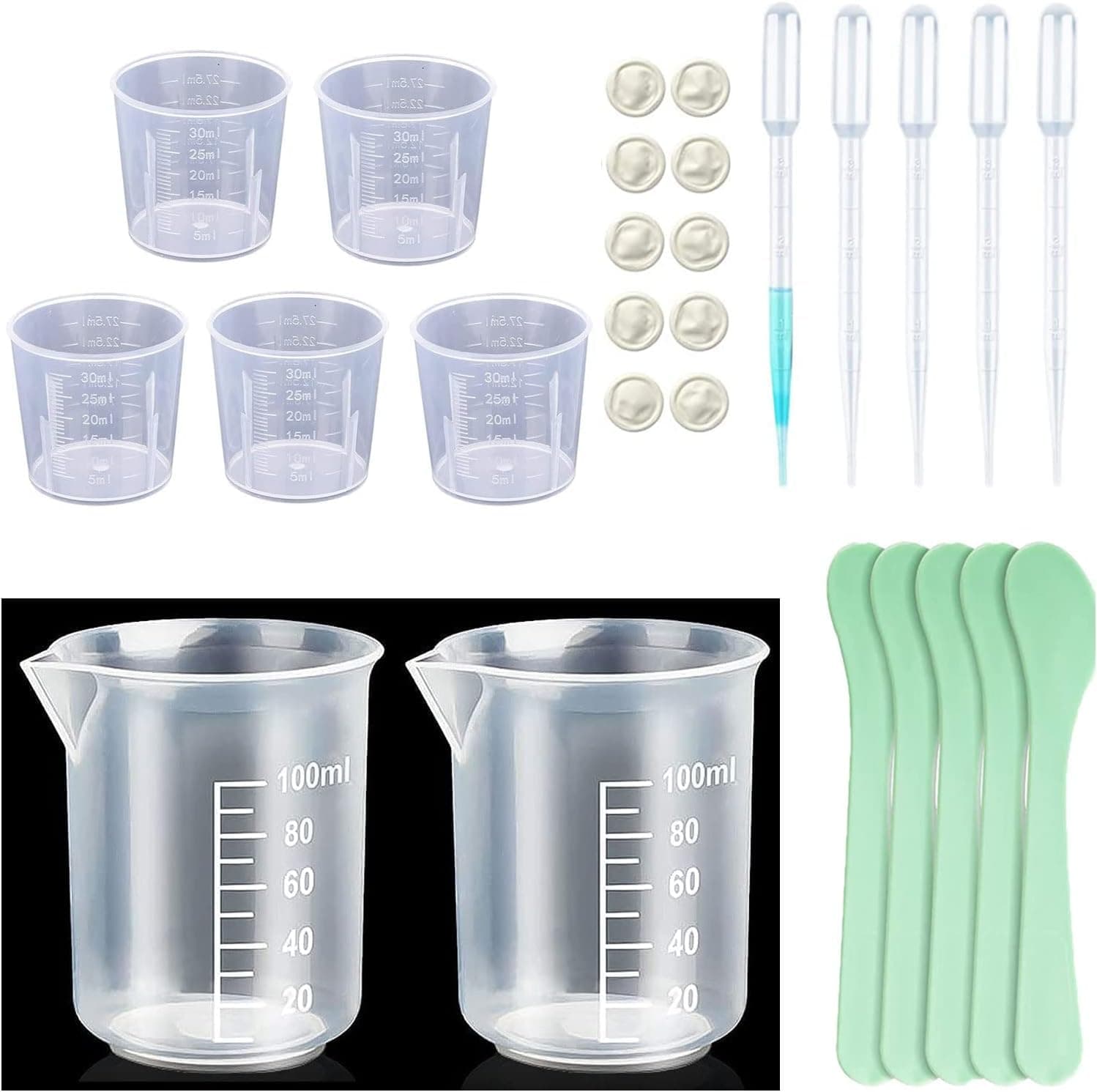 30ml Plastic Liquid Measuring Cups, Mini Clear Kitchen Medicine Cups (5 Pcs 30ml Measure Cup Only, 1oz, Clear)