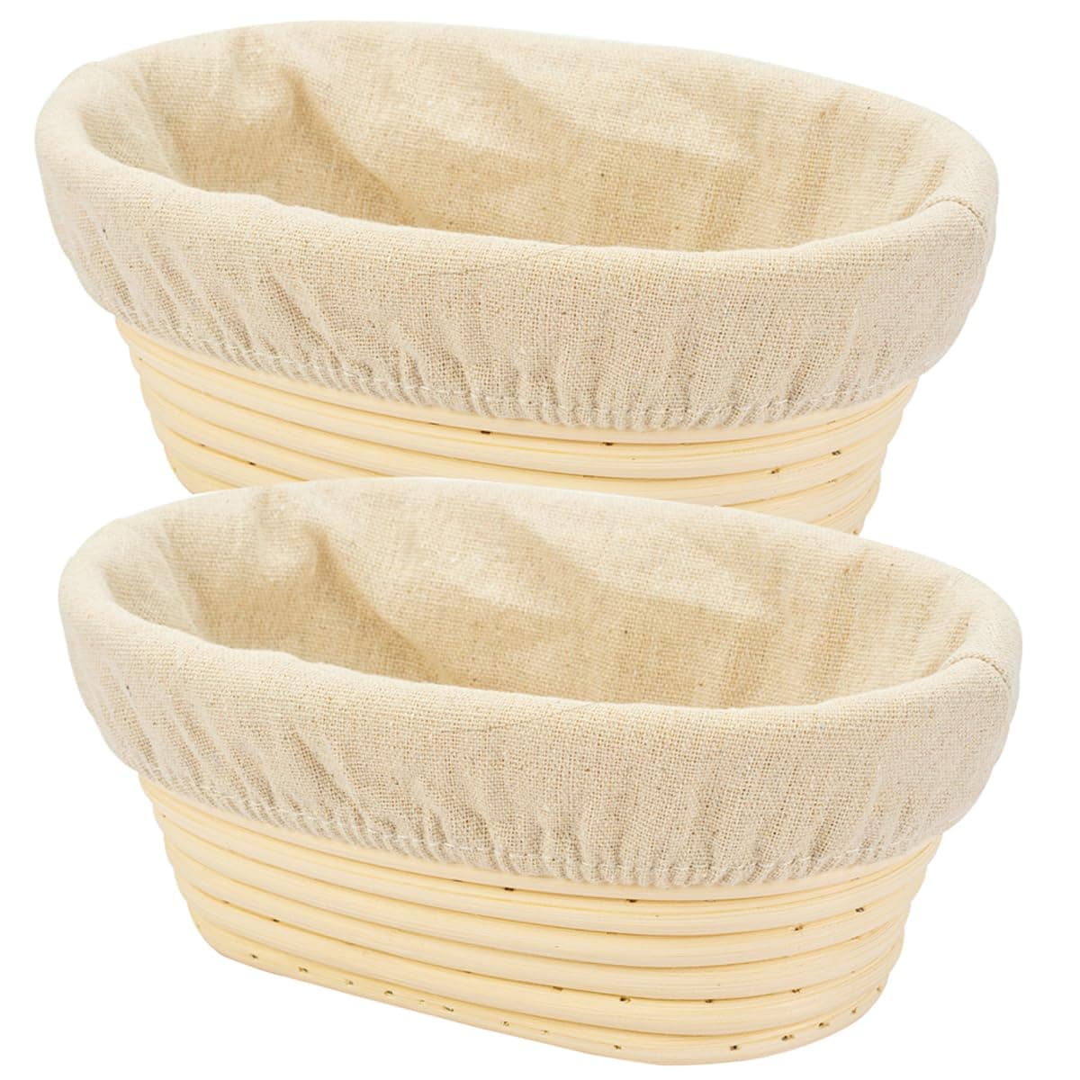 2 PCS 8 inch Oval Long Banneton Brotform Bread Dough Proofing Rising Rattan Basket & Liner for Professional & Home Bakers