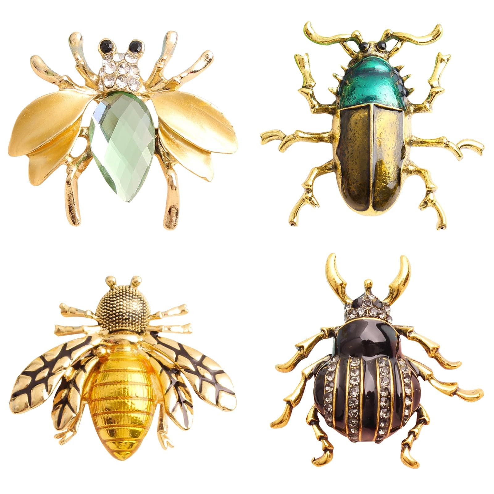 4/12 PCS 4 Pattern Insects Brooches Lapel Pins Crystal Insect Themed Insect Brooches for Women