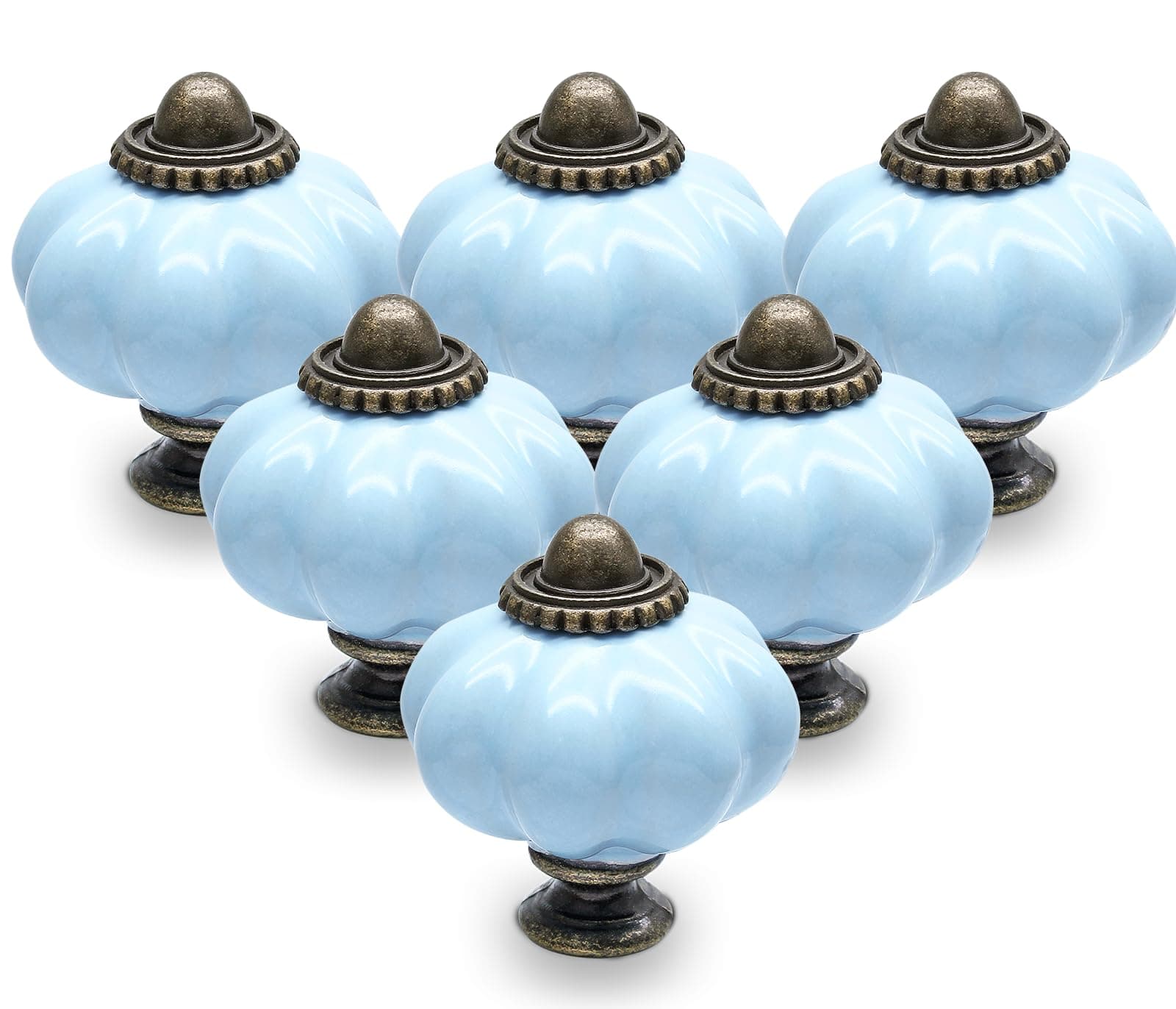 Cjueiom 12 Pack Ceramic Drawer Knobs, Baby Blue Vintage Cupboard Knobs with Mounting Screws, Antique Wardrobe Pull Handles for Kitchen Cabinet and Dresser