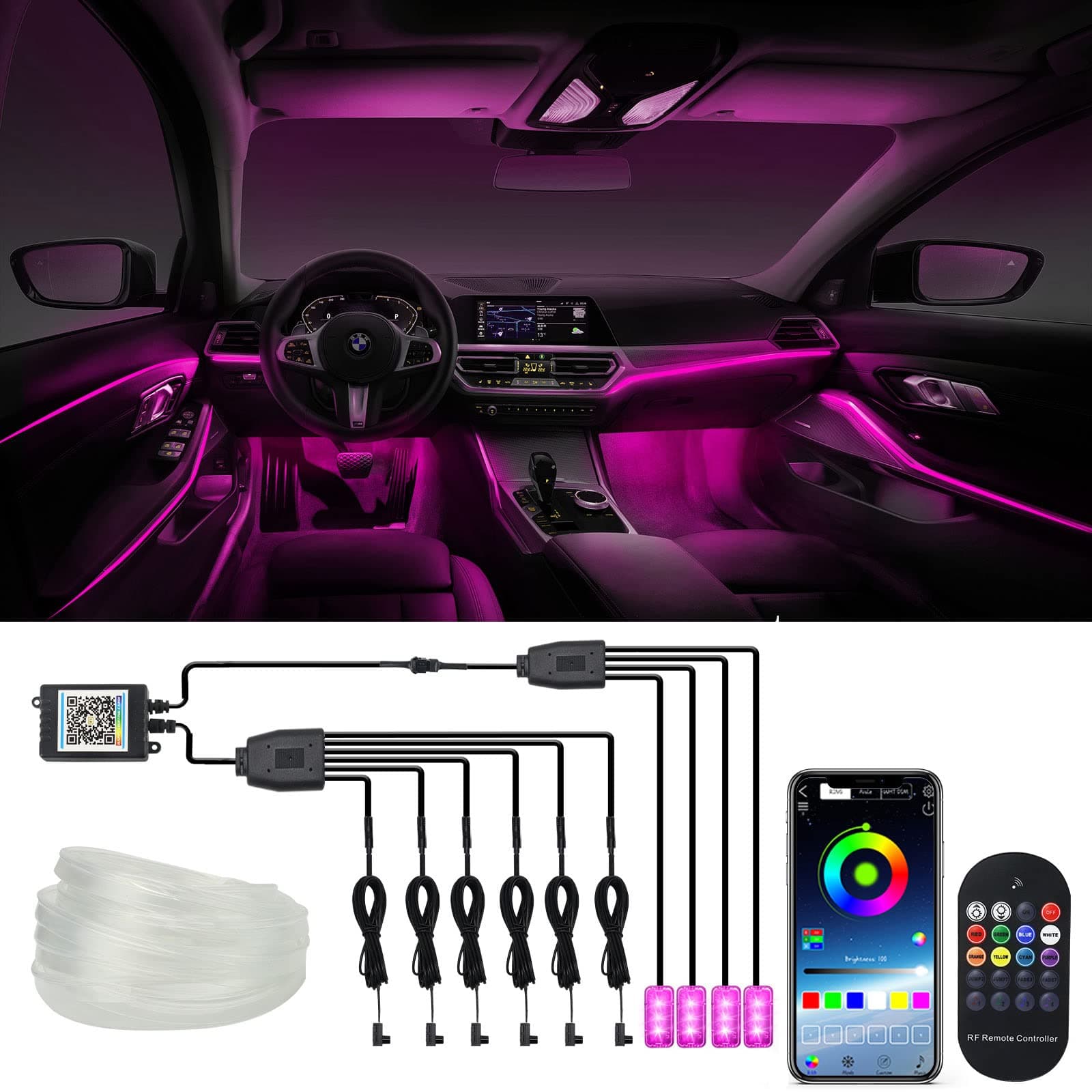 WEBUPAR 10 in 1 Car Interior Light Kit, Ambient Lighting Kits with 315 inches Fiber Optic, APP Control, Car Accessories Multicolor RGB Neon Car LED Strip Lights with Music Sync Mode and DIY Mode