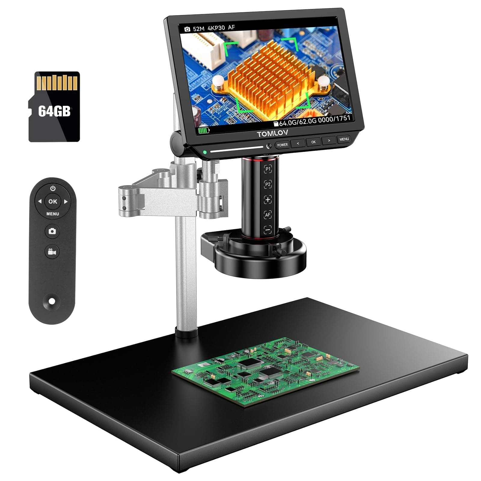 4K Autofocus Microscope TM4K-AF Max, 10.1" HDMI Digital Microscope with Spin Flex Arm, Micro Soldering Microscopes for Electronics Repair, 52MP Error Coin Micro Scope Full View, Ring Light, 64G