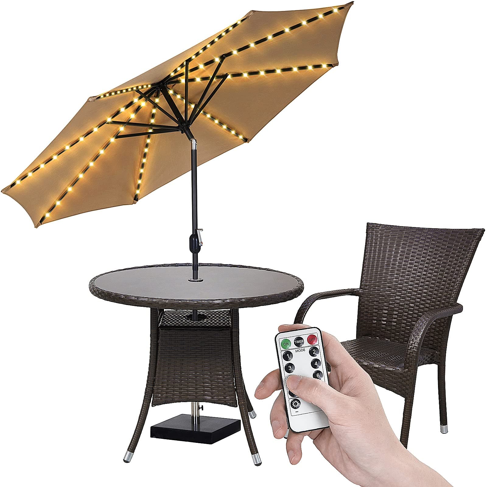Patio Umbrella Lights Parasol String Lights with 8 Mode 104 LED Copper Wire Waterproof Umbrella Pole Lights Battery Operated Remote Control for Outdoor Umbrella Tents Decorative Lighting