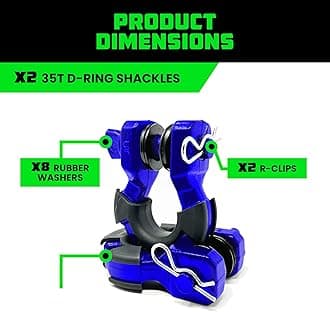 Rhino USA Super D Ring Shackles (2-Pack) - 70,548lb Break Strength – Heavy Duty 3/4" Clevis Shackle with 7/8 Pin for Towing & Off-Road Use - Pairs with Tow Strap for Vehicle Recovery (Blue)