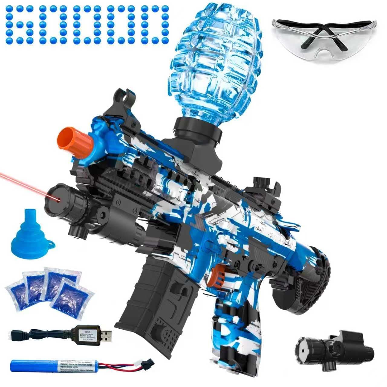 Electric Gel Ball Blaster, High Speed Automatic Splatter Ball Blaster with 60000+ and Goggles, Rechargeable Splatter Ball Toys for Outdoor Activities Shooting Game Party Favor-Mini Blue