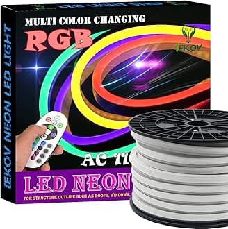 LED NEON Light, AC 110-120V Flexible RGB LED Neon Light Strip, 60 LEDs/M, Waterproof, Multi Color Changing 5050 SMD LED Rope Light + Remote Controller for Home Decoration (98.4ft/30m)