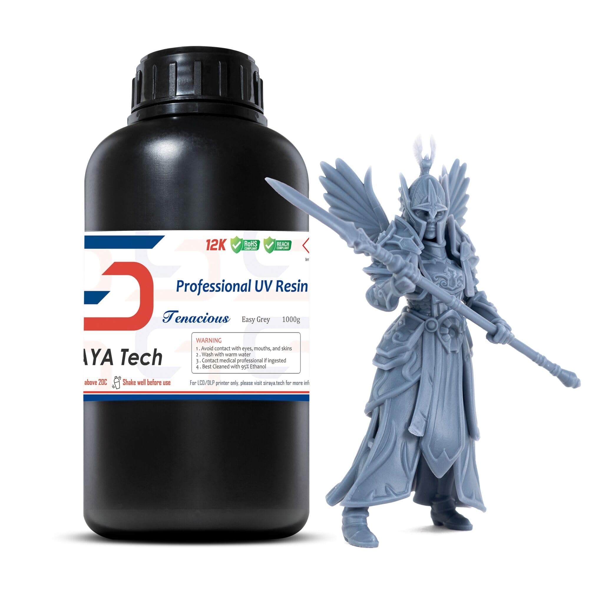 Tenacious Easy Grey 3D Printer Resin, Easy-to-Print Flexible Resin with High Impact Resistance, Great Resolution, and High Toughness - No Mixing Needed, Perfect for MSLA/DLP/SLA, 1kg