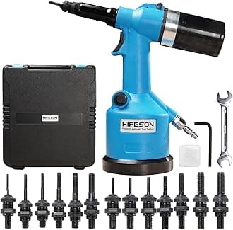 HIFESON Heavy Duty Air Hydraulic Rivet Nut Tool, Pneumatic Riveter Automatic Rivet Nut Gun Tool Setting Kit Come with 13 Size Metric and SAE Nose-Piece Assembly