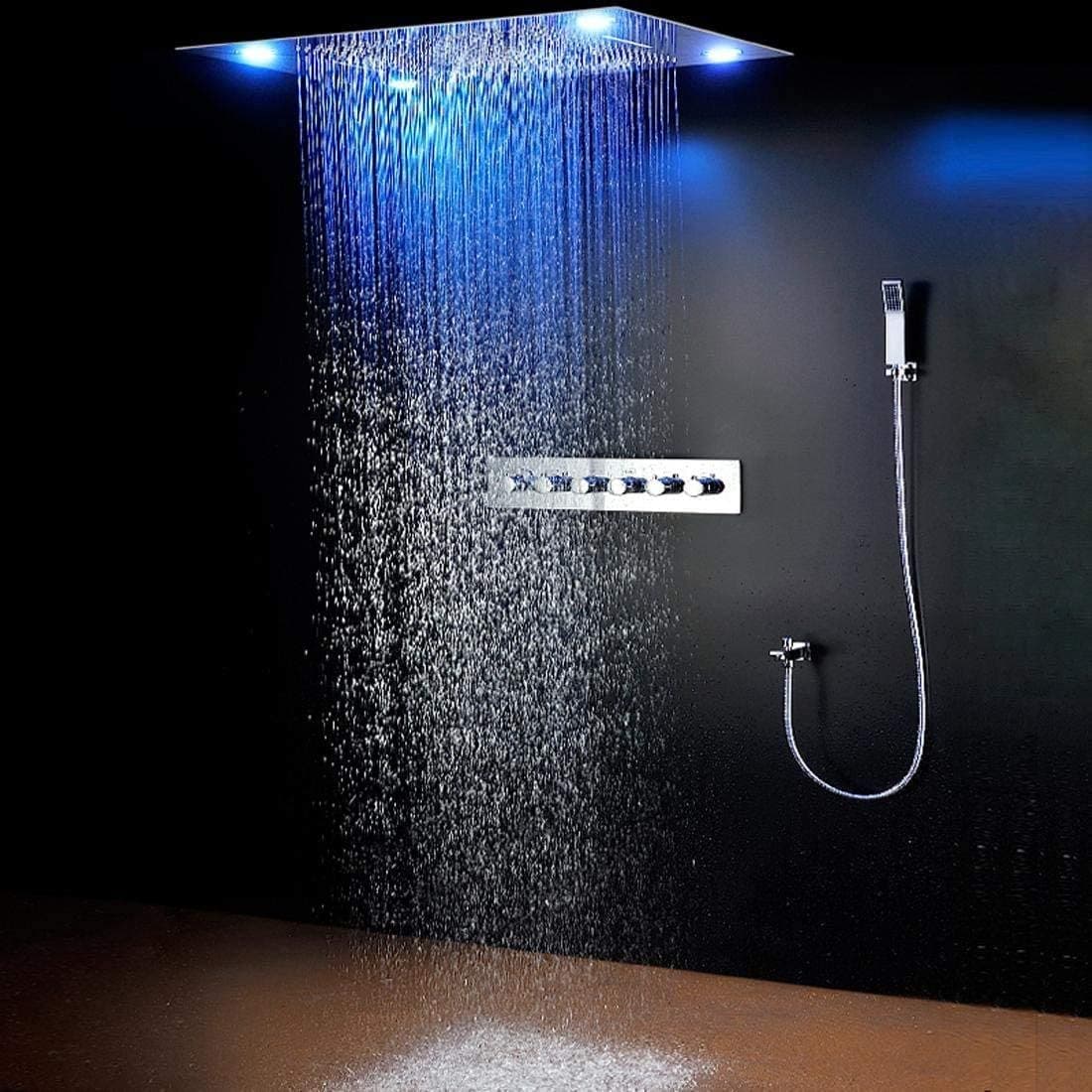 Cascada Luxurious Recessed Large LED Waterfall Rainfall Shower System (Brushe...