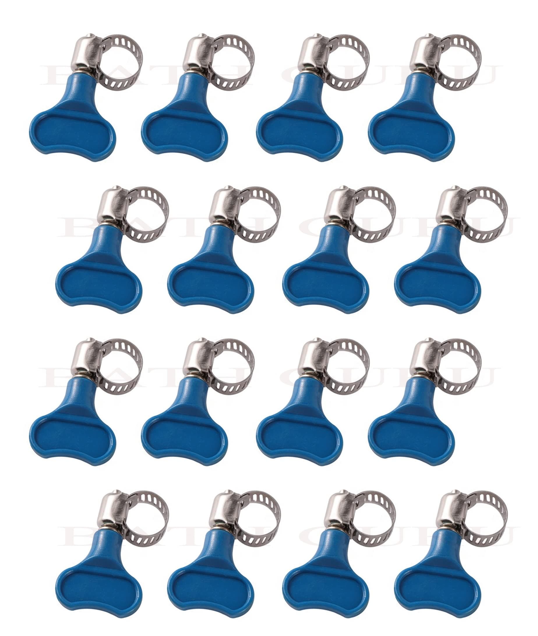 BATH GURU Stainless Steel Hand Adjustable Worm Gear Key Type Hose Clamps 3/4 Inch Gas Water Tap Garden Pipe Clamp Clips for Plumbing Mechanical & Multi Uses (Pack Of 16, .75 Inch)