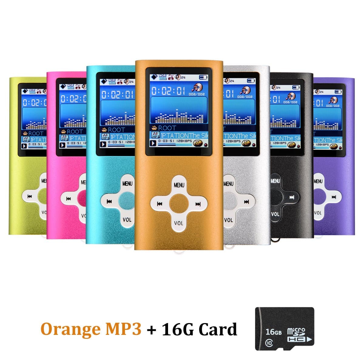 MP3 MP4 Player with 16GB Micro SD Card - Orange