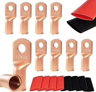 Sanuke 2/0 AWG - 3/8" Battery Terminal Connectors, Copper Wire Lugs Assortment Battery Cable Ends with 3:1 Heat Shrink Tubing
