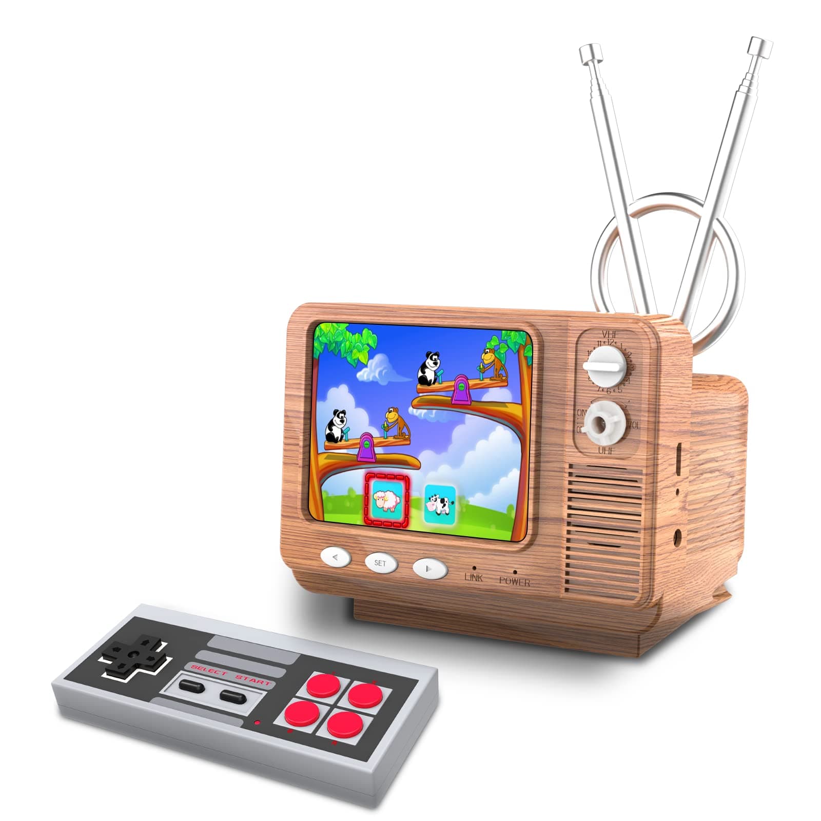 Retro Game Console Electronic Toys with 308 Plug and Play Games, Mini Games Handheld Electronic Games, 3.0 Inch Travel Toys, Gifts for Boys and Girls (Wood Grain)