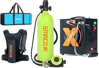SMACO Mini Scuba Tank S700 Plus 2L Portable Mini Scuba Diving Tank Reusable Pony Bottle with 25-30 Minutes Backup Diving Air Tank Kit Diving Cylinder for Underwater Exploration Rescue