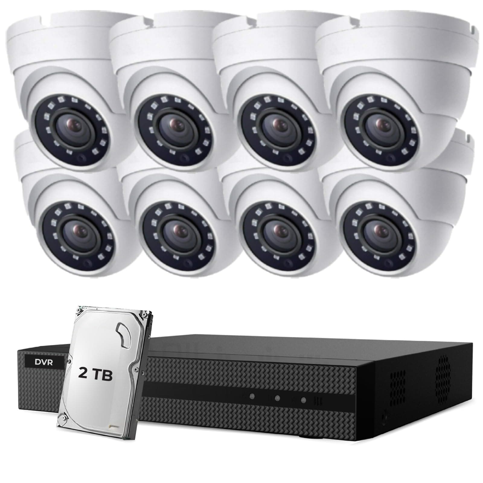 8CH 1080P Security Camera System with Hard Drive 2TB, H.265+ 8 Channel DVR Recorder and Weatherproof CCTV Dome Cameras Indoor Outdoor, 80ft Night Vision (8Camera(White)+2TB)