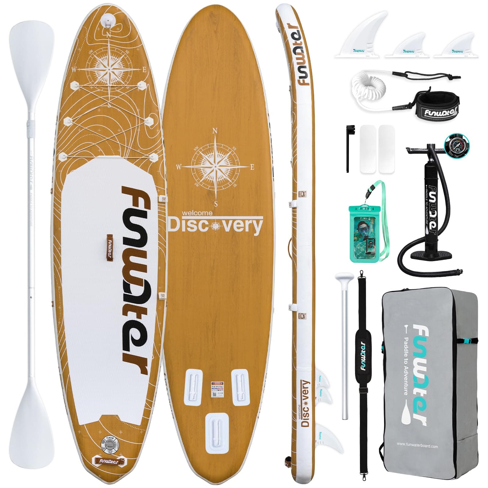 FunWater Inflatable Stand Up Paddle Board with Premium SUP Paddleboard Accessories, Wide Stable Anti-Slip EVA Deck, 11'/10'6" Paddle Boards for Adults & Youth of All Skill Levels