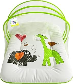 Toddylon Baby Bedding Set New Born Baby Bed | Sleeping Bed | Mattress | Mosquito Net | Insect Protector | Infants Carry Bed | Gadda Set (0-6 Months) Green