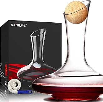 NUTRIUPS Crsytal Hand Blown Wine Decanter, 1.8L Large Red Wines Carafe, Decanter for Wine, Lead-Free Wines Decanters, Aerating Decanter with Wide Base (Stopper and Brush)