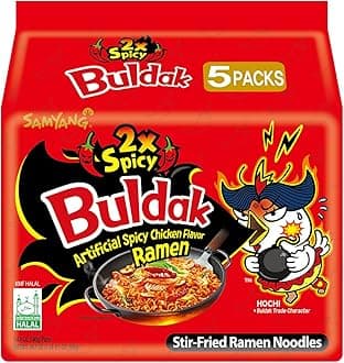 - Samyang Fire Chicken 2X Spicy Ramen Pouch, 5 X 140 grams