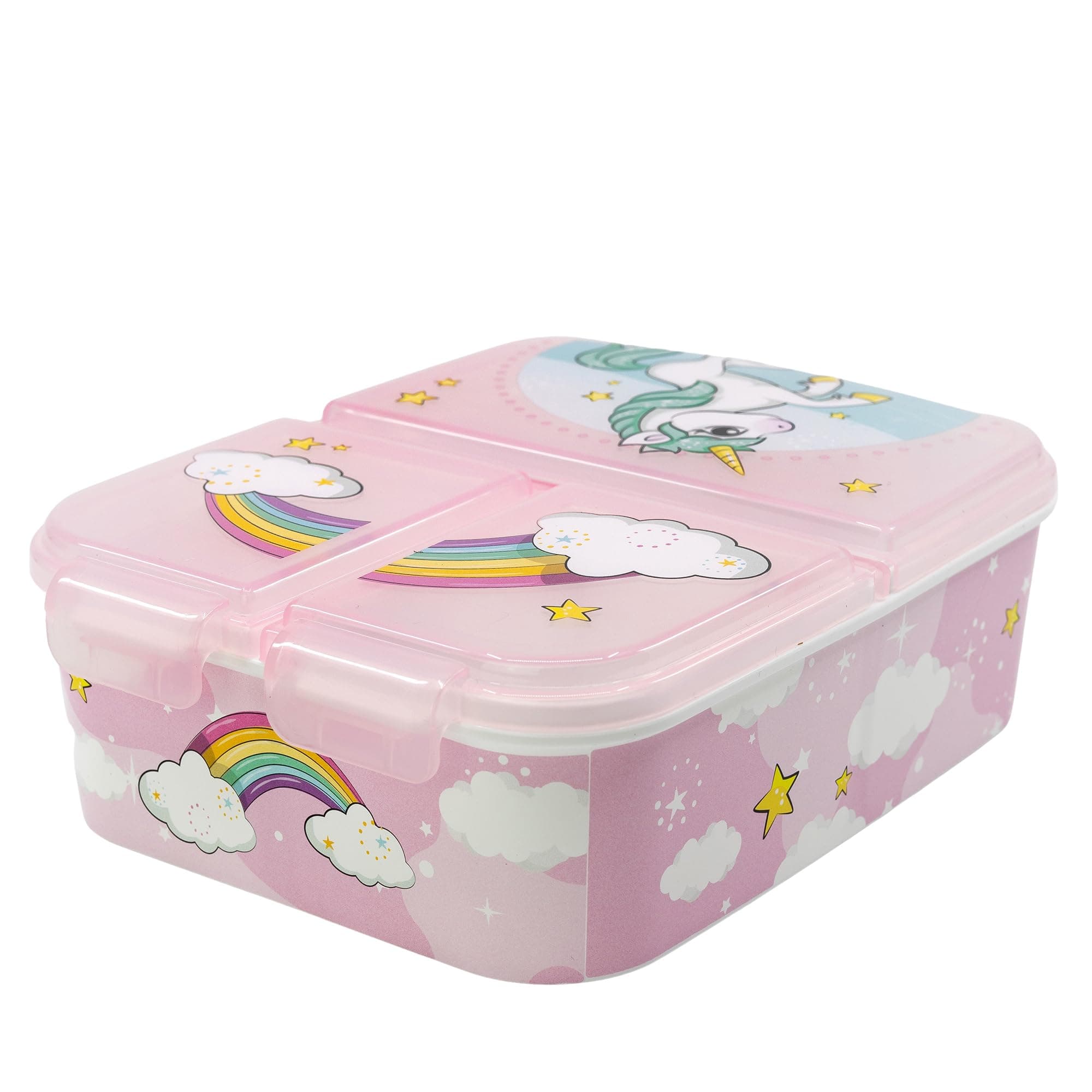 Stor Rainbow Unicorn Kids Childrens Multi Compartment Rectangular School Travel Lunch Food Box Sandwich Bento Container, BPA Free (Pink)