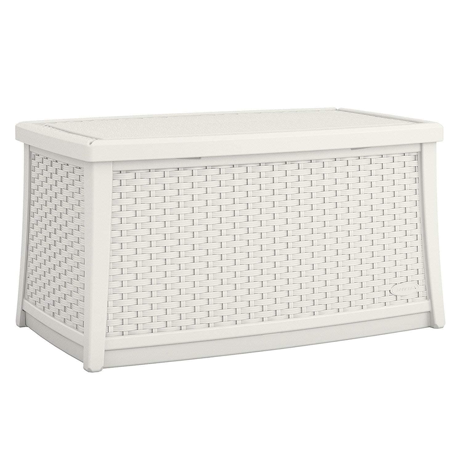 Elements 30-Gallon End Table with Storage - Lightweight Resin Outdoor Storage Patio and Coffee Table for Cushions, Gardening Tools and Toys - Store Items on Patio - White, Made in the USA