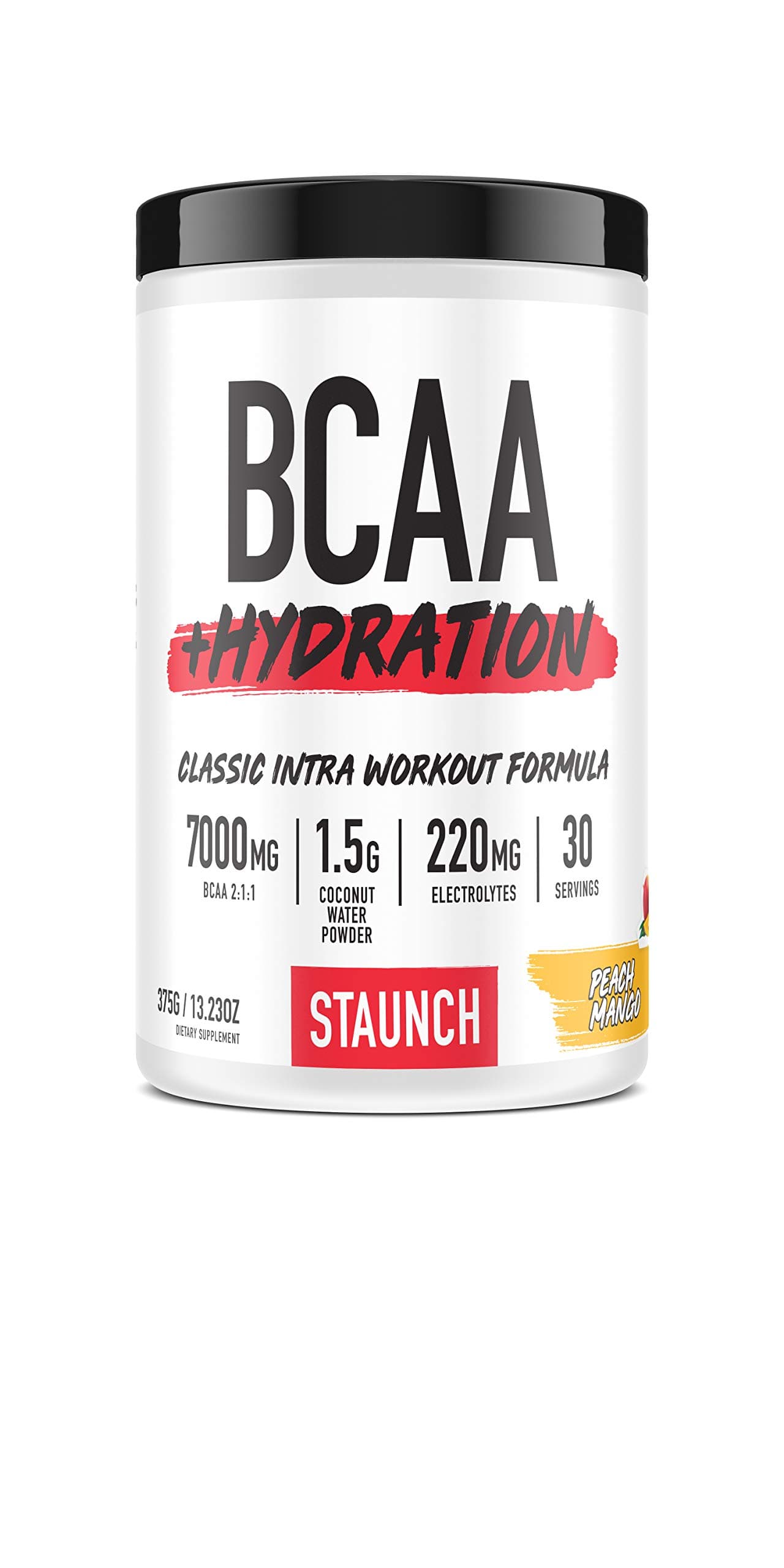 Staunch BCAA Powder - BCAA + Hydration Complex - Peach Mango 30 Servings - Recovery and Coconut Water Hydration Branched Chain Amino Acid Complex