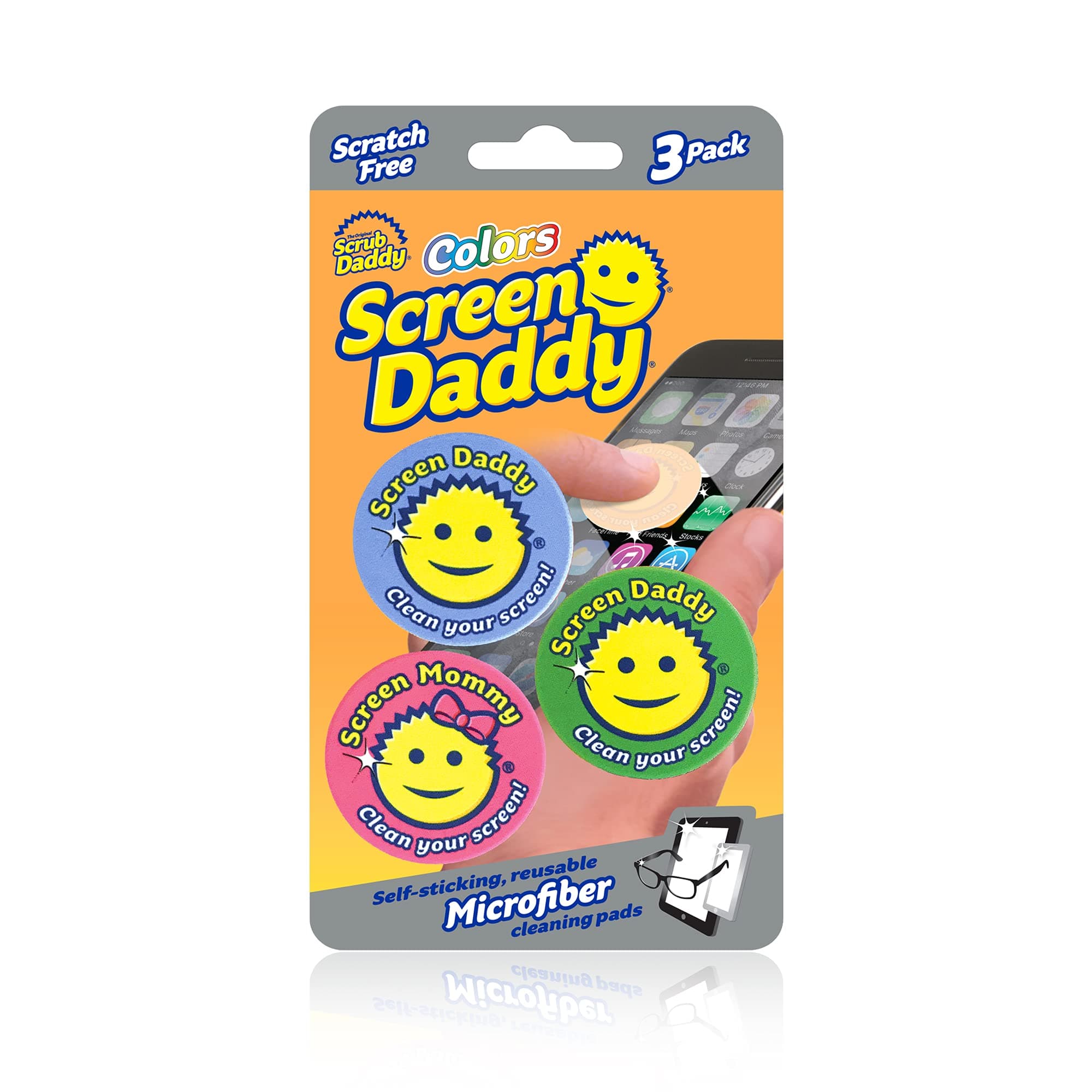 Scrub Daddy, Screen Daddy - Multi-color, Multi-use Microfiber Cleaning Pads for Electronic Screens With Convenient Storage, Scratch Free, Streak Free, Reusable and Washable, 3ct