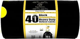 H Haya Home 70L litre 40 Drawstring Bin Bags Heavy Duty Swing Bin Liners Black Plastic Refuse Sacks tie top handle large Waste Dustbin Bags for Kitchen Home Office DIY Garden From Recycled Material