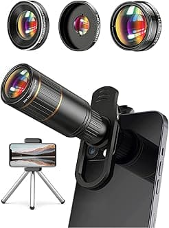 Phone Camera Lens Kit 4 in 1, COSULAN Attachment Cellphone Lens, 22X Telephoto Lens, 205° Fisheye Lens, 4K HD 0.67X Wide Angle Lens, 25X Macro Lens, Compatible with all iPhones and Android Smart phone