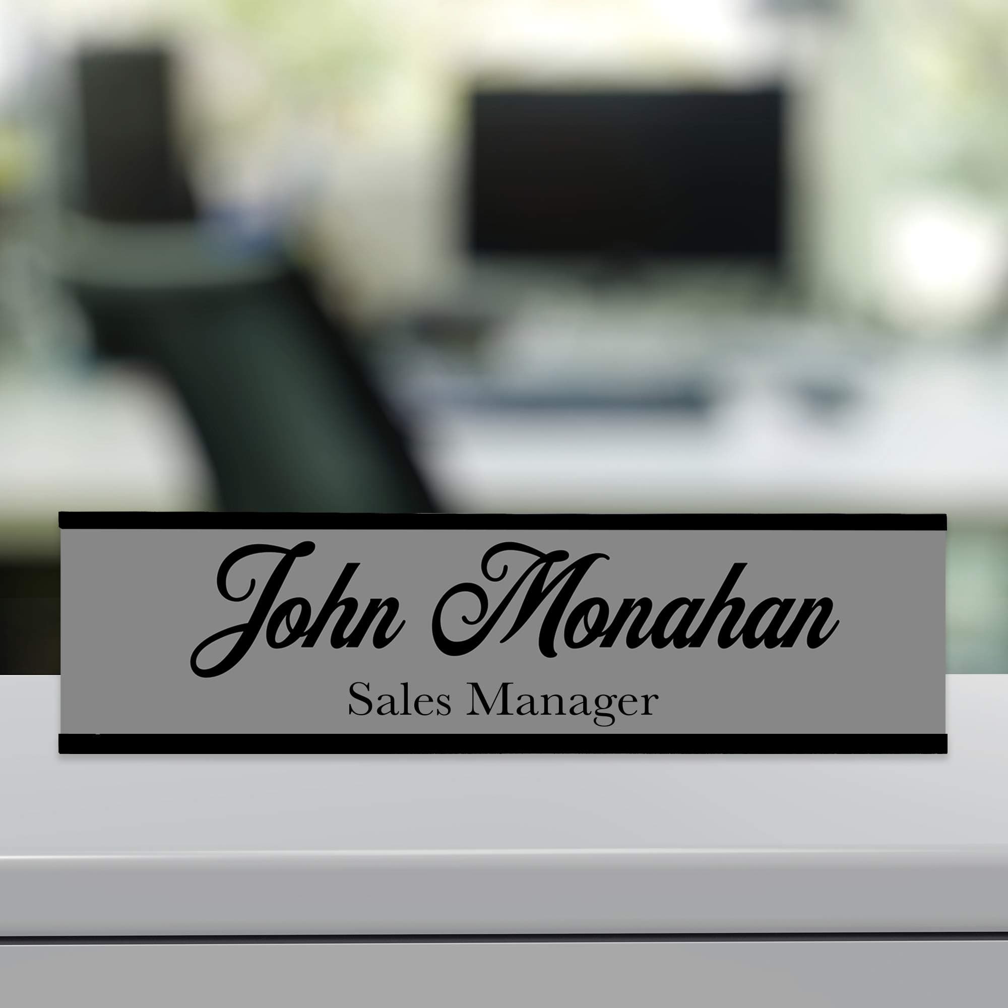 Custom Desk Name Plate Sign Your Personalized Text Up to 2 Lines 5 Colors Black Grey Navy for Her Boss 15 Font Styles Aluminum 2 x 8