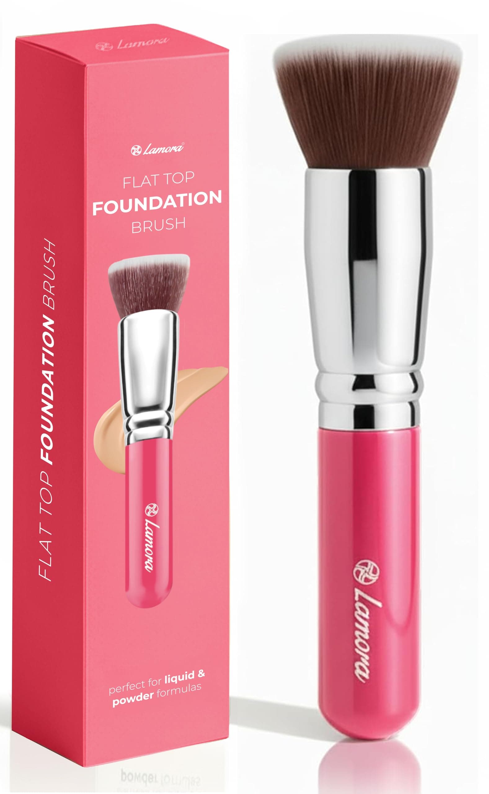(Pink Kabuki Single) - Foundation Makeup Brush Flat Top Kabuki for Face - Perfect For Blending Liquid, Cream or Flawless Powder Cosmetics - Buffing, Stippling, Concealer - Premium Quality Synthetic...