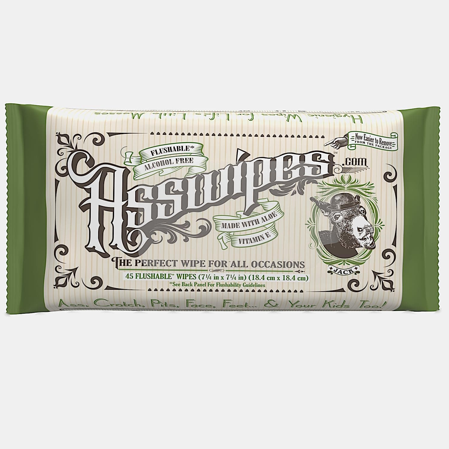 Asswipes Flushable Wipes, 45 wipes