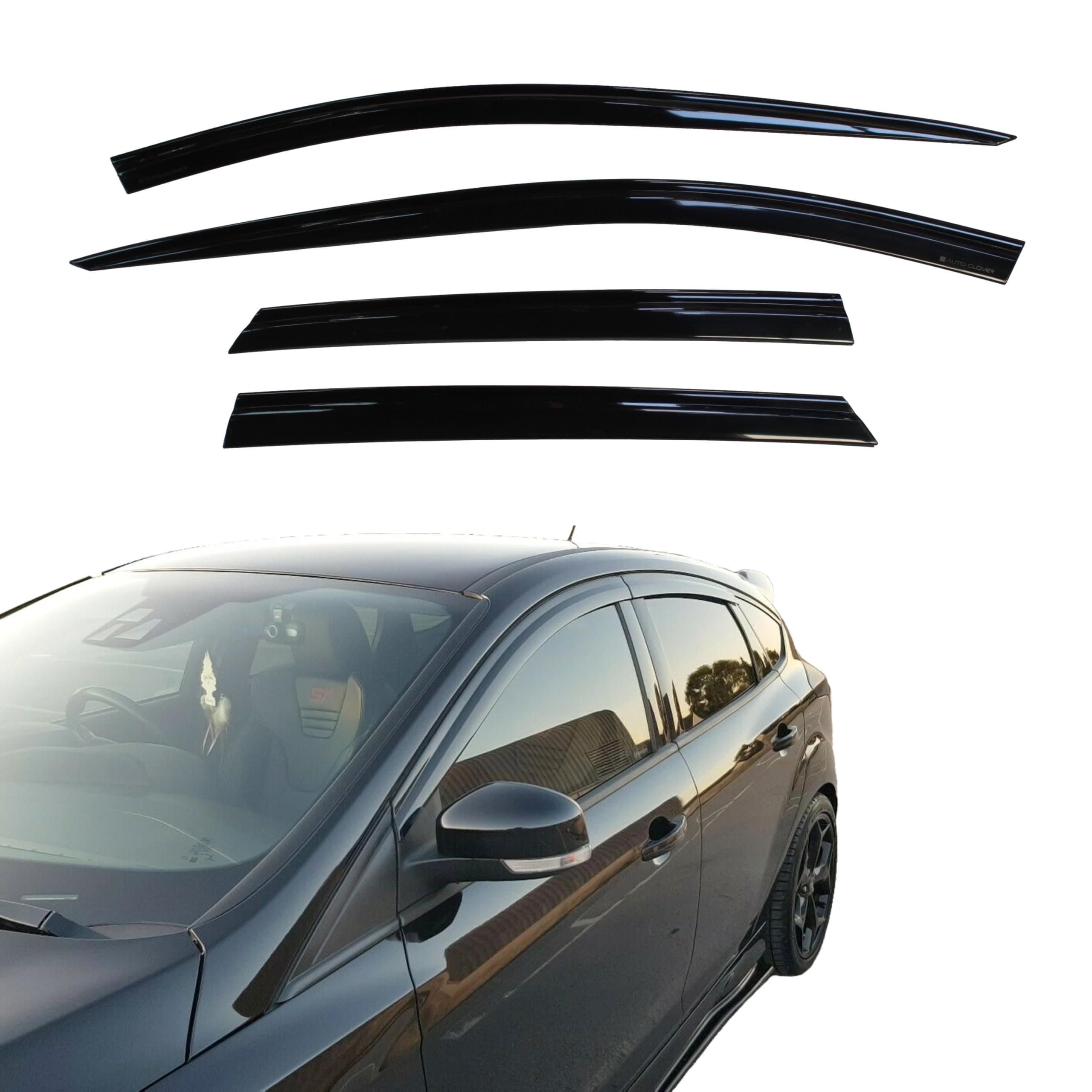 AUTO CLOVER Wind Deflectors Set for Ford Focus MK3 2011 – 2017 5 Door Hatchback (4 pieces)