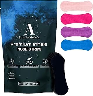 Inhale Nasal Strips for Sleeping - Nose Tapes for Breathing - Anti Snoring Solution & Nasal Congestion Relief Nasal Tape - Universal Fit, Extra Strength for Sensitive Skin (Black)