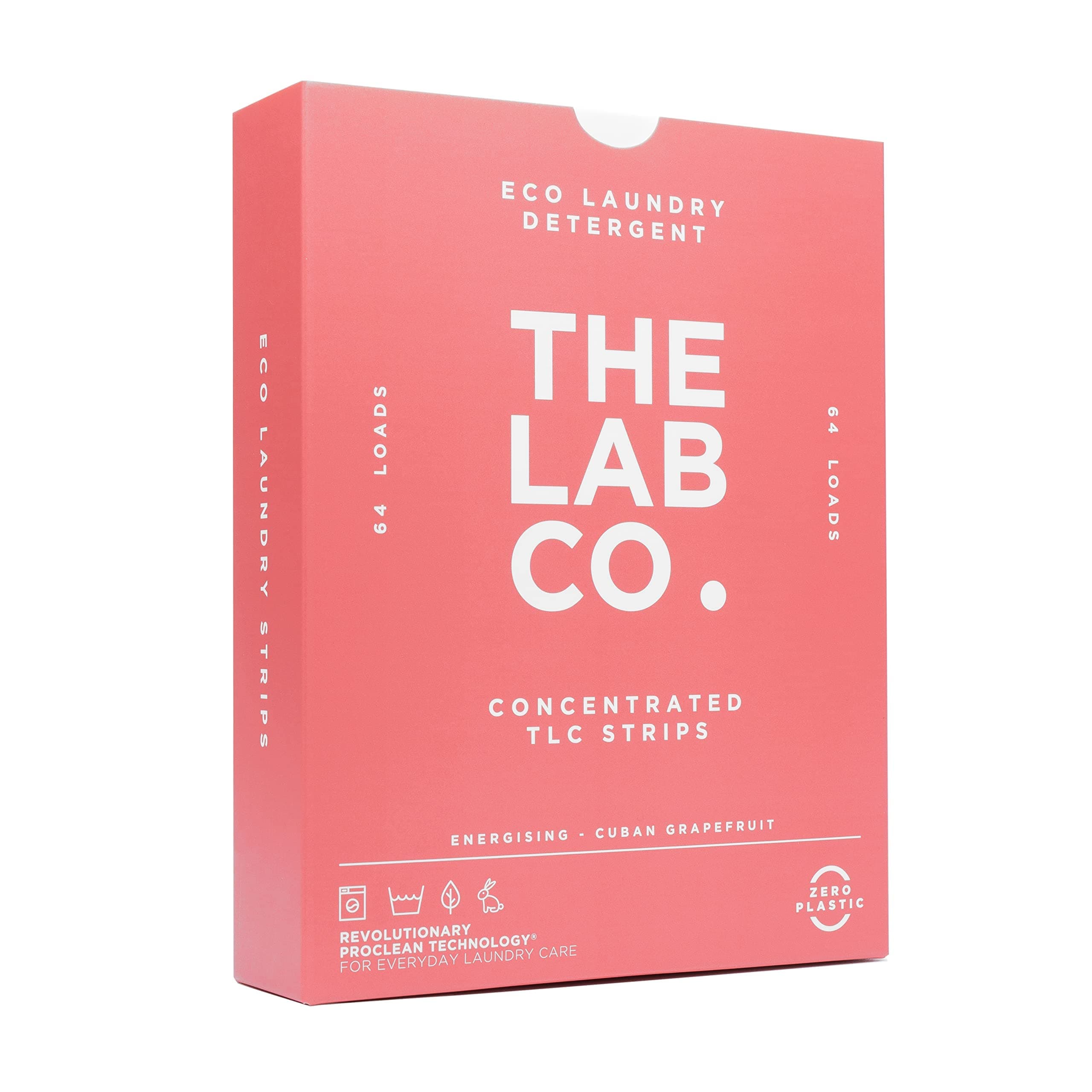 The Lab Co. Laundry Detergent Strips Washing Sheets | Eco Ultra-Concentrated | Non-Bio for Sensitive Skin | Non-Toxic Fragrance | EDC-Free | Lab-Tested | Energising Grapefruit Amber | 64 Loads