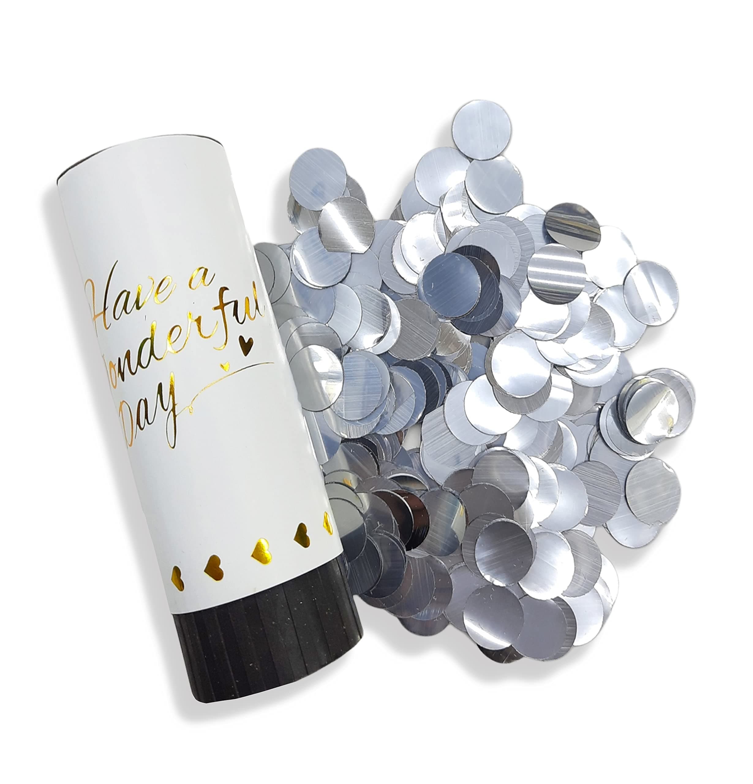 Party Time - 2 Pieces White with Silver Confetti Push-Pop Poppers Cannon, Birthday Confetti Poppers for Party Graduation Gender Reveal Baby Shower Bridal Anniversary New Year's Wedding Party Supplies