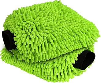 Alupper Car Wash Mop, 2-In-1 Chenille Car Wash Brush with 45" Long Handle, Not Hurt Car Cleaning Kit Supplies Brush Duster Kits Mop Supplies for Car RV Trucks and Household Cleaning (Green, L)