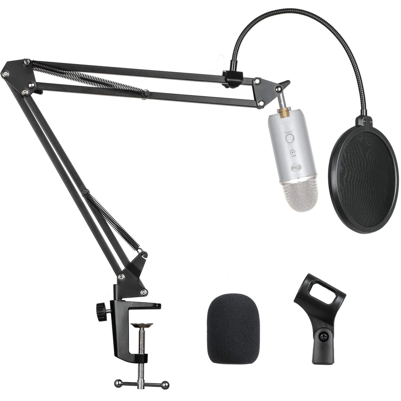 Pipishell Microphone Stand, Mic Stand with Pop Filter and Mic Holder, 5/8”Screw for Blue Yeti, Snowball, Spark, Yeti x and All Other Microphones -PIMS01
