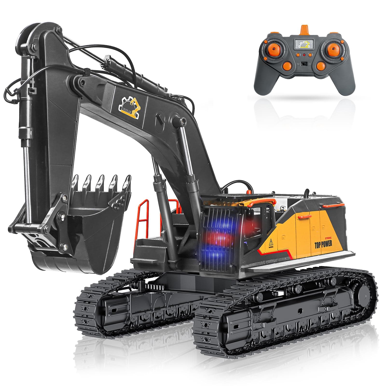 22 Channel Remote Control Excavator, 1/14 Scale RC Excavator Metal Shovel Independent Arms, Professional Construction Vehicles with Lights Sounds, Best Gift for 8+ Years Old Boys Adults