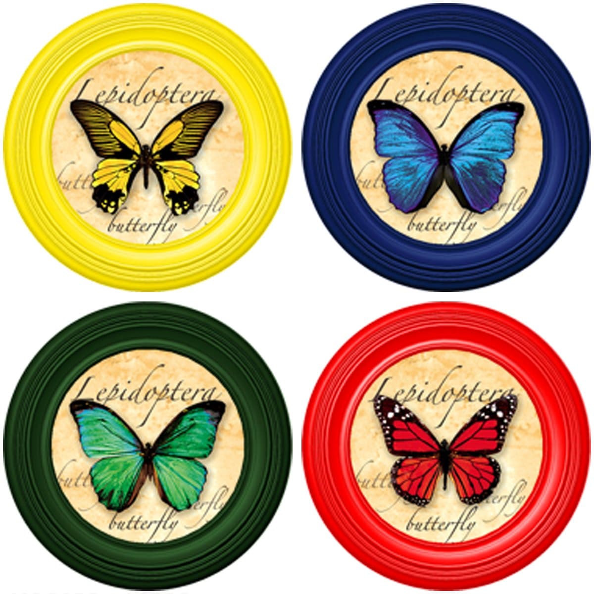 Joster Coasterica 2-in-1 Flutterbys Silicone Stemware Coaster and Glass Marker, Set of 4