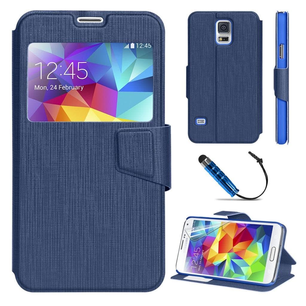 Book Flip Smart S View Wallet Leather Case Cover Stand For SAMSUNG Galaxy S5 - Blue