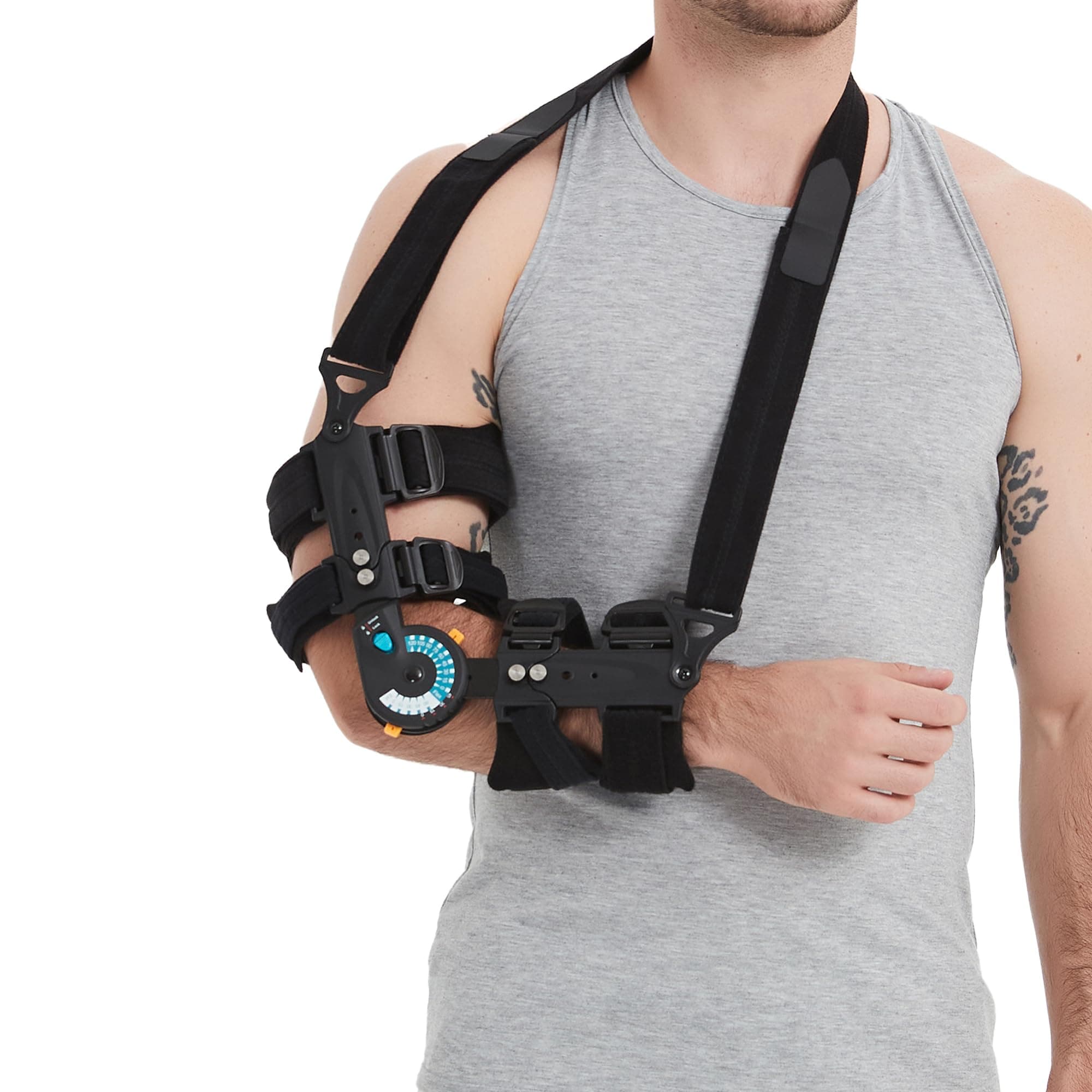 Hinged Elbow Brace Adjustable Post OP Elbow Brace with Sling Stabilizer Arm Injury Recovery Support After Surgery