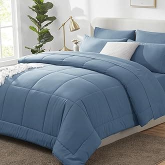 CozyLux Full Size Comforter Sets Dusty Blue, 7 Pieces Bed in a Bag, Grayish Blue Comforter Full Size, All Season Bedding Sets with Stitch Quilted Comforter, Flat Sheet, Fitted Sheet, Pillowcases