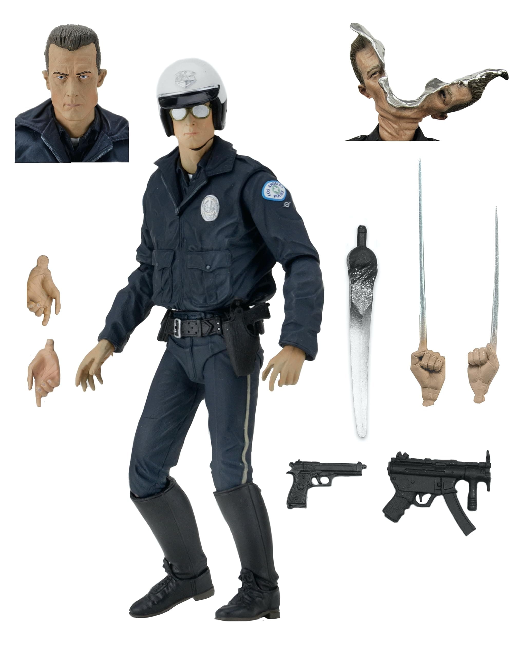 Ultimate T-1000 Motorcycle Cop Terminator Scale Action Figure, 2-7"
