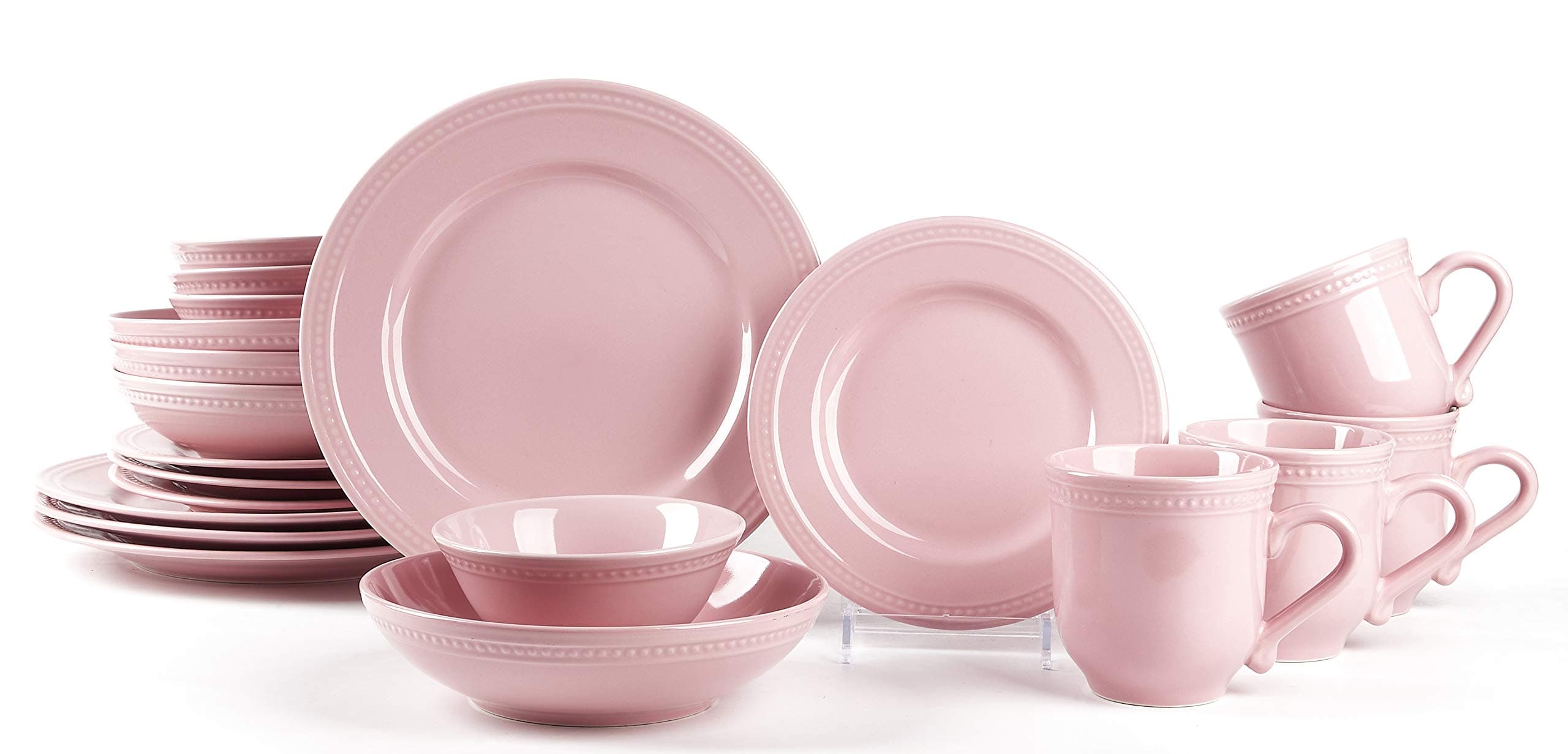 HomeVssPearl Dots Stoneware Dinnerware Set (20pc Set, Pink)