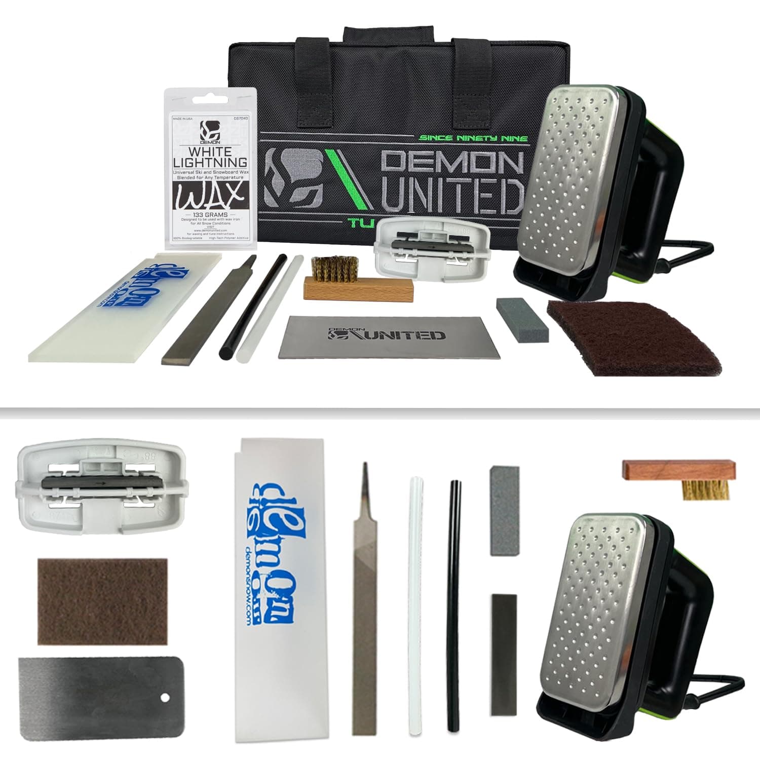 DEMON UNITED Complete Basic Tune Kit with Wax- Everything Needed to do a Basic Tune and Wax for Your Skis and Snowboard