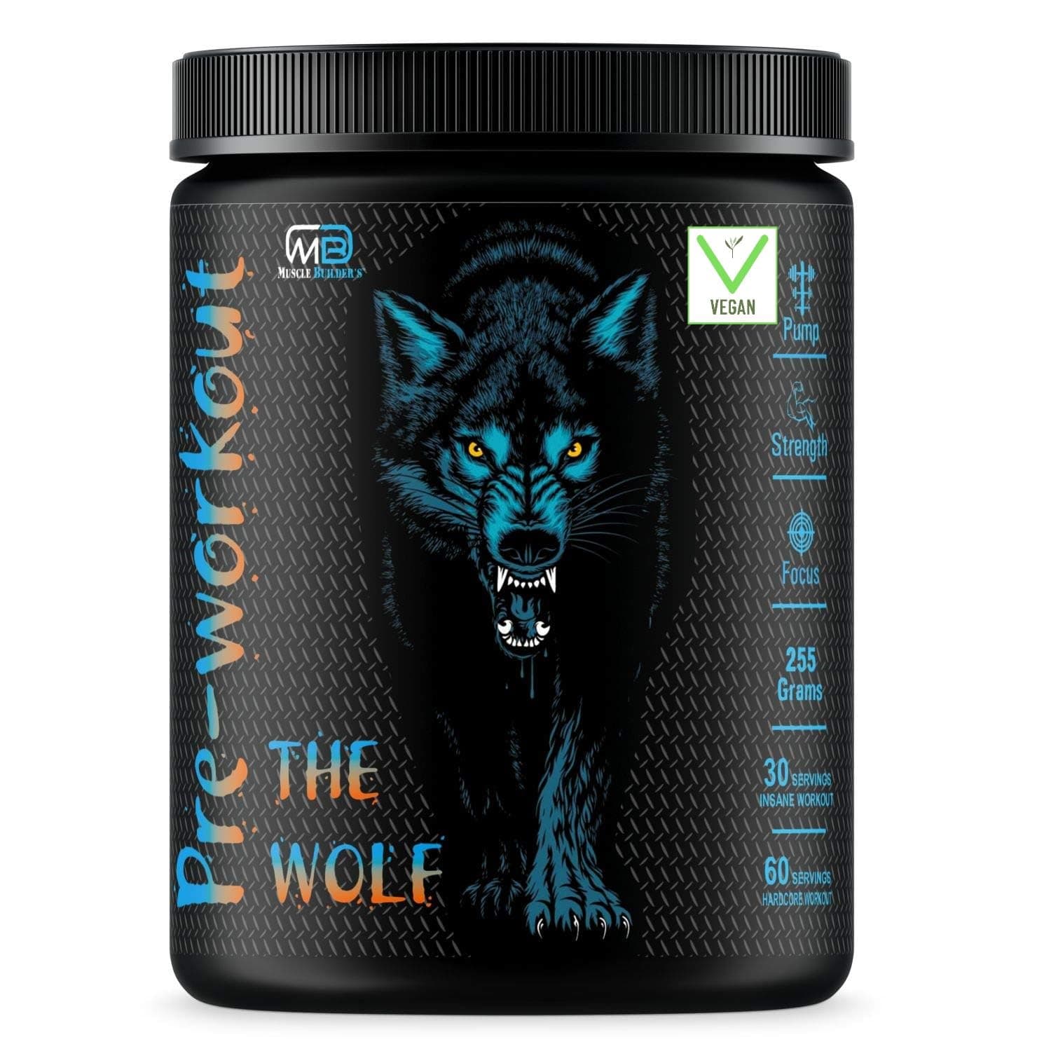 M B Muscle Builder's The Wolf Pre Workout Supplement with Creatine Monohydrate, L-Arginine, Beta-Alanine, Caffeine Anhydrous, Explosive Muscle Pump-For Men & Women [30-60 Servings, Gummy Candy, 255g]